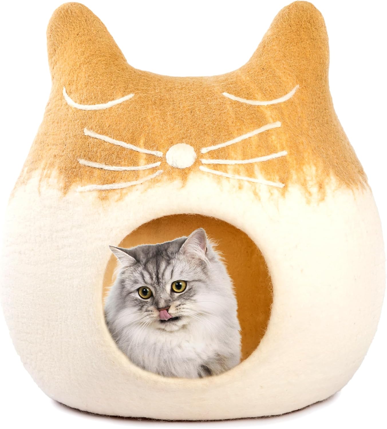 Luxurious Eco-Friendly Merino Wool Cat Cave Bed Sloth - Foldable Hideaway Pod for Indoor Cats - Premium Felt Kitten Beds - Covered Cat House for Ultimate Cozy Comfort by Woolygon - Pet Explorer