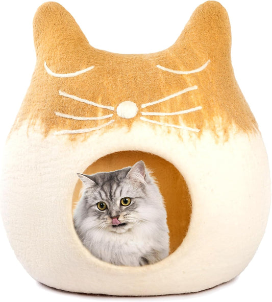 Luxurious Eco-Friendly Merino Wool Cat Cave Bed Sloth - Foldable Hideaway Pod for Indoor Cats - Premium Felt Kitten Beds - Covered Cat House for Ultimate Cozy Comfort by Woolygon - Pet Explorer