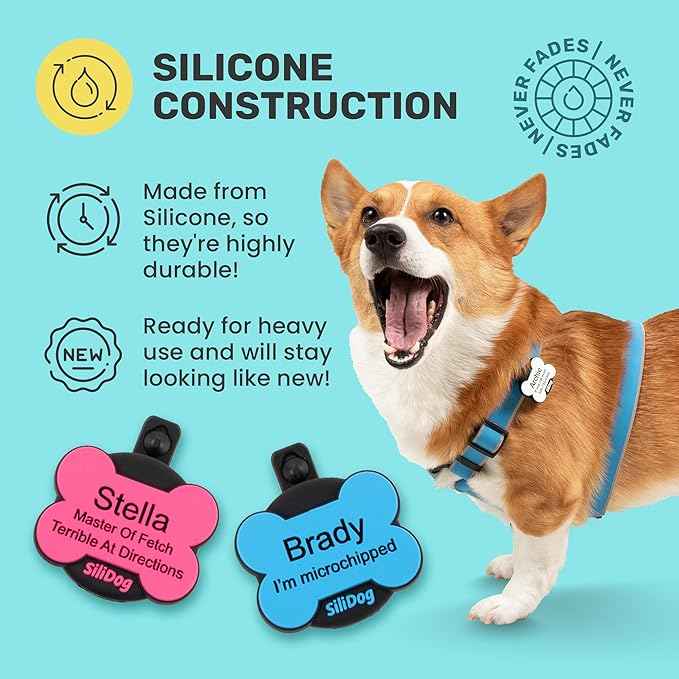SiliDog AirTag Holder Silent Dog ID Tag – Personalized Engraved Silicone Pet Tag – Durable, Glow-in-The-Dark – White Bone