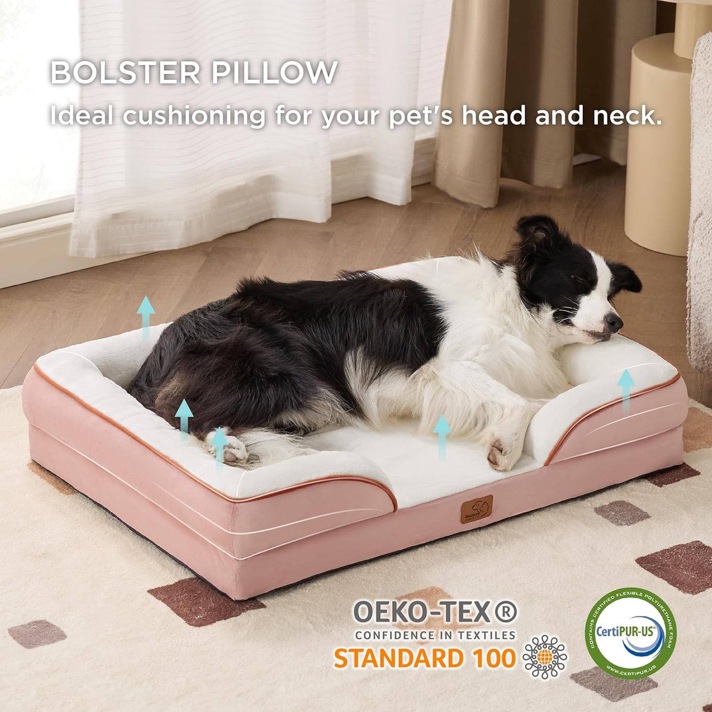 Bedsure Orthopedic Dog Beds Large Sized Dog - Washable Large Dog Cat Bed Waterproof, Comfort Dogs Couch Sofa with Washable Removable Cover, Pet Bed with Nonskid Bottom, Pink, 35" - Pet Explorer