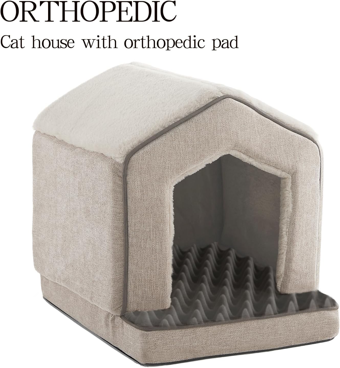Orthopedic Cat Houses for Indoor Cats,Small Dogs,Super Soft Cat Bed Cave,Condos, Cubes,Cat Hideaway,Covered,Cat Bed for Kitty Small Medium Large Pet (Beige, 18" L x 15" W x 17" Th) - Pet Explorer