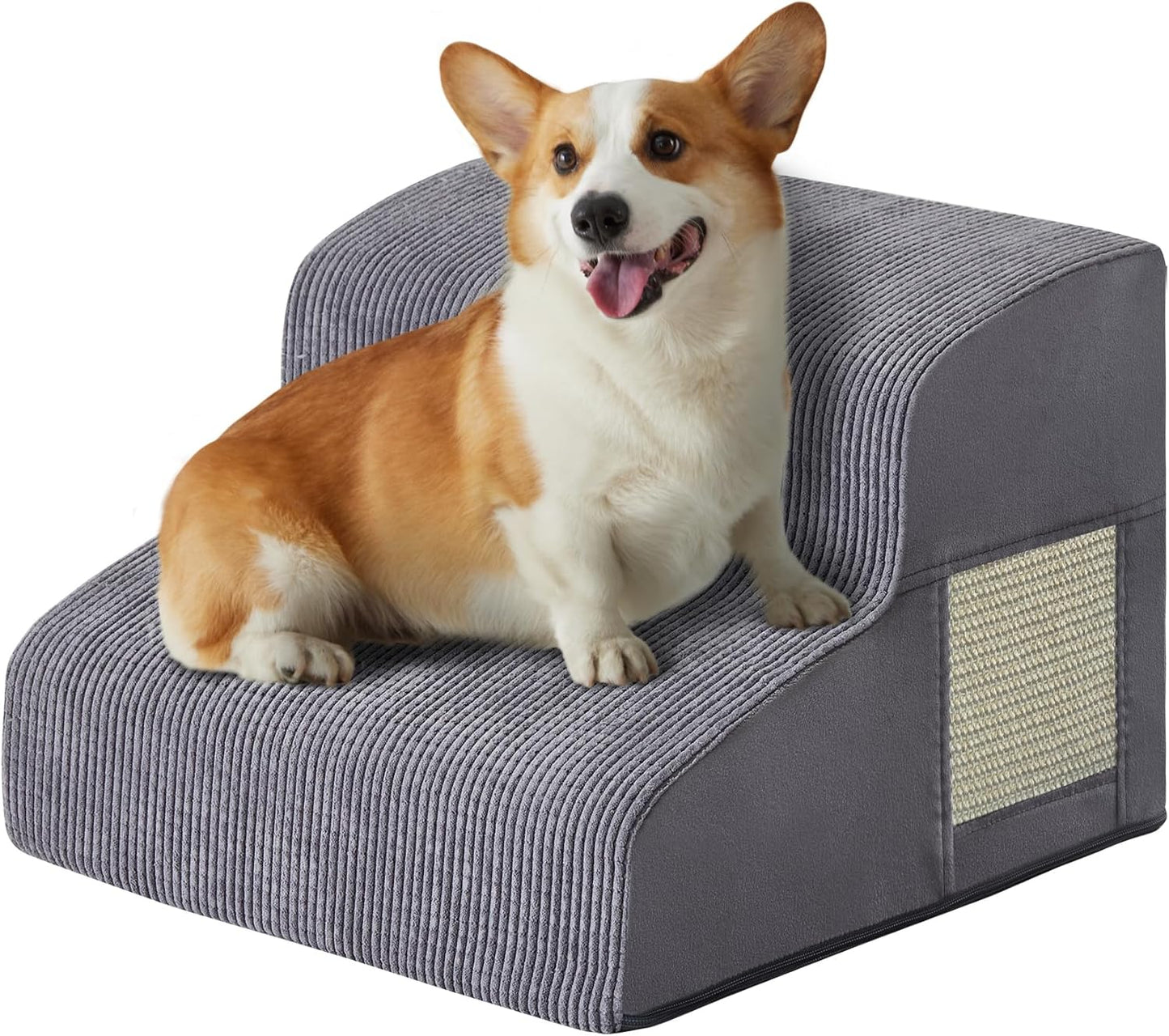 Dogs Steps for Bed, Dog Stairs for Small Dogs, 2-Step Dog Ramp for Bed, Couch, Sofa, and Chairs, Non-Slip Bottom Design, Cat Scratching, High Density Foam Portable Pet Step, Indoor, Grey - Pet Explorer