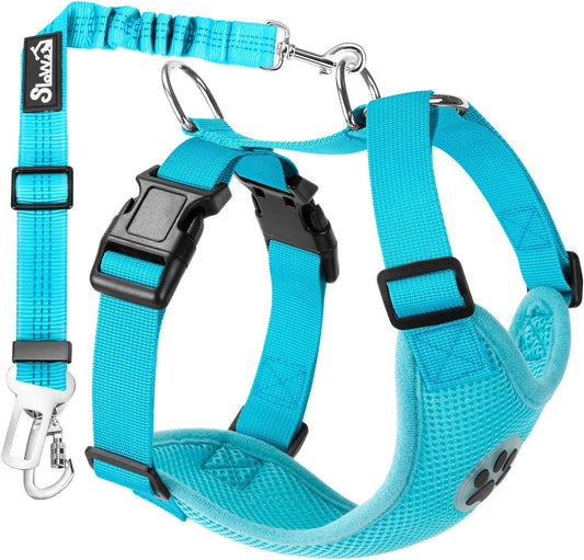 Lukovee Dog Seat Belt for Car, Adjustable Dog Car Harness for Large Medium Small Dogs, Soft Padded & Breathable Mesh Dog Seatbelt with Car Strap and Carabiner(Light Blue Double Clip,Medium) - Pet Explorer