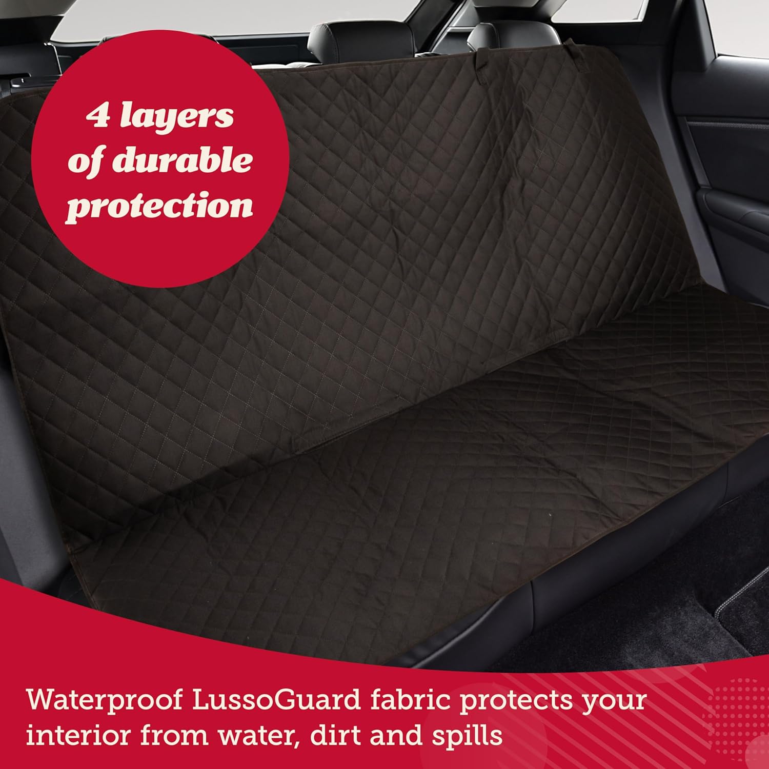 Lusso Gear Dog Car Seat Cover - Non-Slip Waterproof Back Bench Protector for SUV, Car, Truck - Basic Edition Black for Dogs - Camping Gear - Back Seat Covers for SUV - Pet Explorer