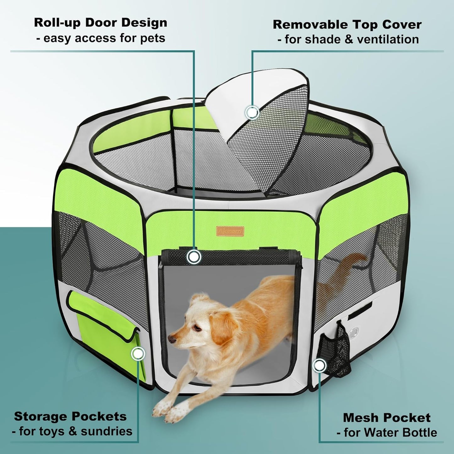 Dog Playpen, Portable Pet Play Pen for Cat, Puppies, Rabbits, Chickens, Foldable Large-Capacity Pet Tent for Indoor/Outdoor Travel Camping Green - Pet Explorer