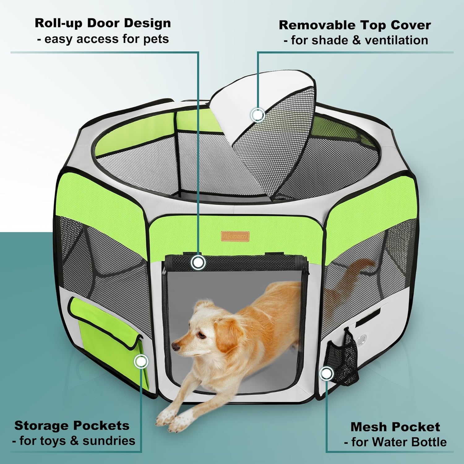 Dog Playpen, Portable Pet Play Pen for Cat, Puppies, Rabbits, Chickens, Foldable Large-Capacity Pet Tent for Indoor/Outdoor Travel Camping Green - Pet Explorer