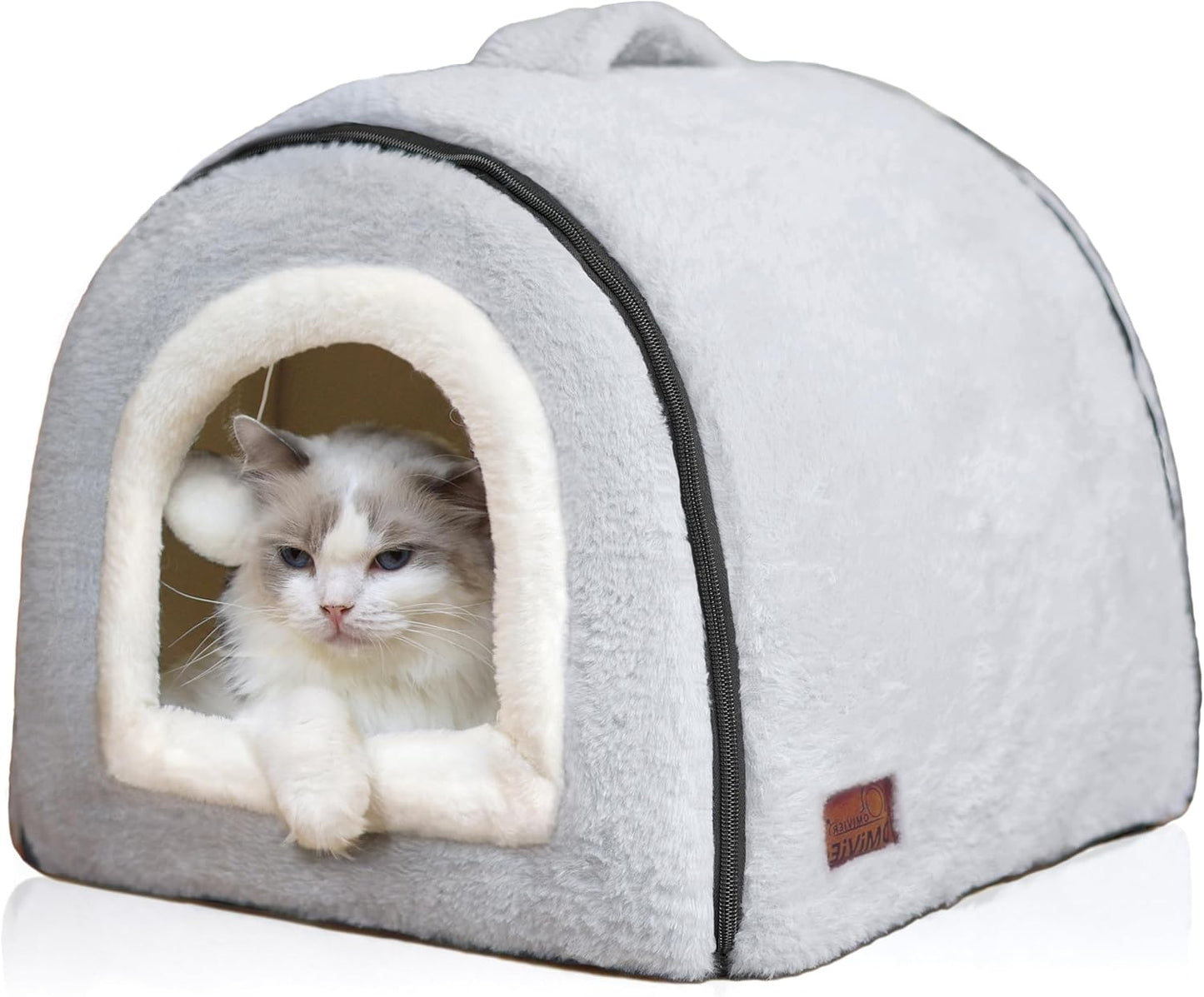 Cat Bed for Indoor Cats，Foldable cat cave，Anti-Slip & Water-Resistant Bottom，cat Houses for Indoor Cats or Small Dogs, Kitten Tent, Rabbit Bed，2 in 1 pet Bed (Grey) - Pet Explorer