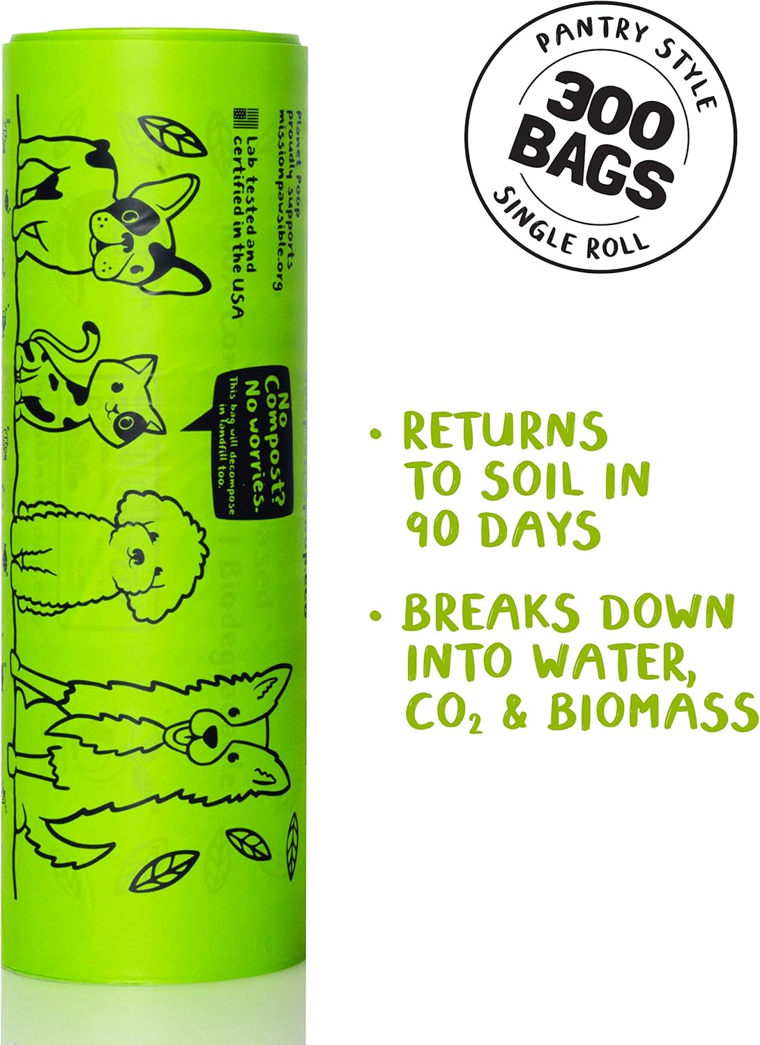 PLANET POOP Home Compostable Dog Poop Bags, Large Single Roll 300 Grab & Go, for Dogs Un-Scented Dog Waste Bags, Thick Leakproof Doggy Cat Bag, Plant-Based Pet Supplies - Pet Explorer