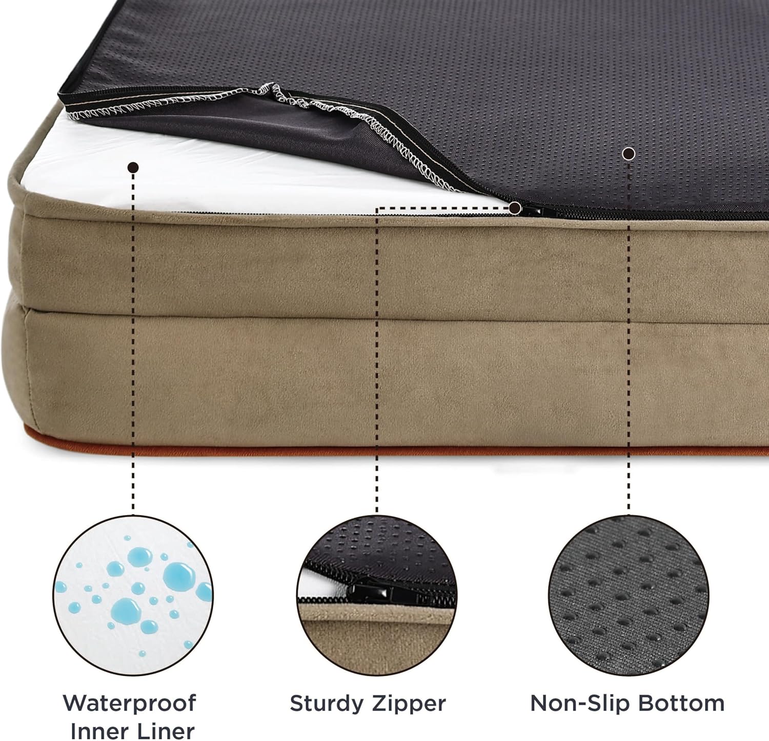 Bedsure XL Plus Orthopedic Dog Bed for Extra Large Dogs - Washable XLarge Dog Cat Bed Waterproof, Comfort Dogs Couch Sofa with Washable Removable Cover, Pet Bed with Nonskid Bottom, Hazel, 48" - Pet Explorer
