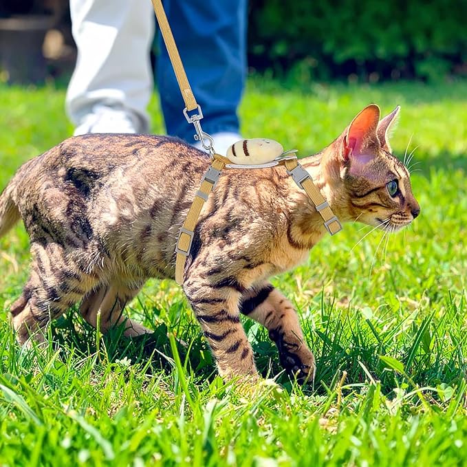 Cat Harness and Leash for Walking Escape Proof Adjustable Soft Harnesses and Leash Set Easy to Wear Kitten Harness for Travel Training and Walking(Vanilla Yellow)