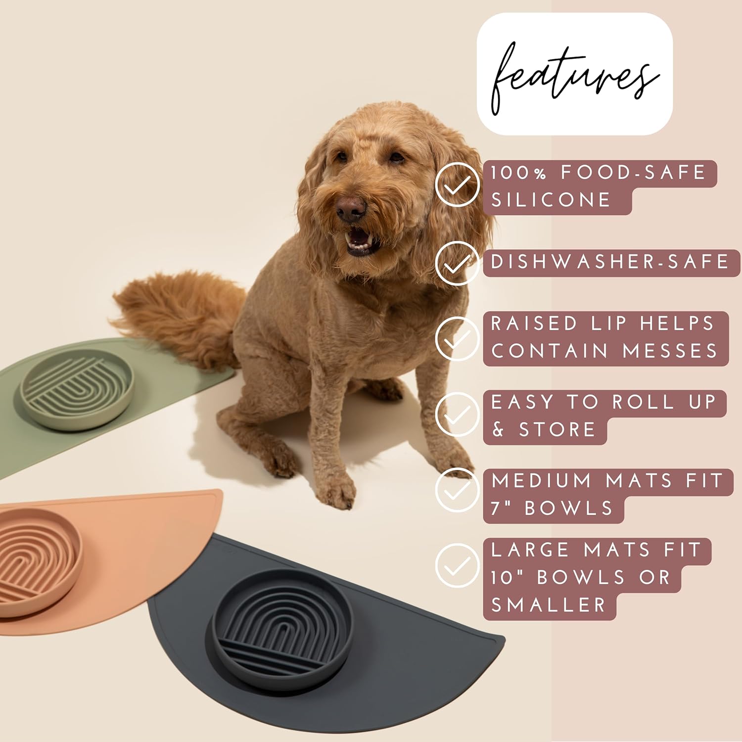 Waterproof Silicone Pet Food Mat - Non-Slip, Spill-Proof Feeding Mats for Floors, Raised Edge Design, Easy-to-Clean Mat for Dog & Cat Bowls, 21" Across x 10.5" Deep, Medium-Ocean Blue - Pet Explorer
