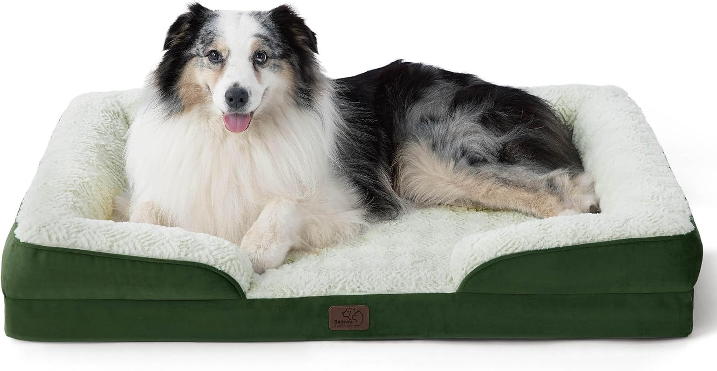 Bedsure XL Orthopedic Dog Bed for Extra Large Dogs - Washable XLarge Dog Cat Bed Waterproof, Comfort Dogs Couch Sofa with Washable Removable Cover, Pet Bed with Nonskid Bottom, Plush-Green, 42" - Pet Explorer