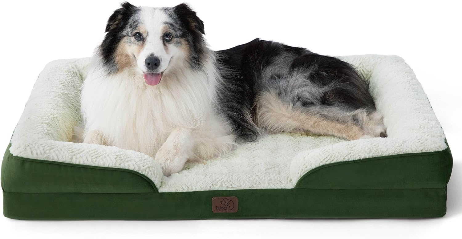 Bedsure XL Orthopedic Dog Bed for Extra Large Dogs - Washable XLarge Dog Cat Bed Waterproof, Comfort Dogs Couch Sofa with Washable Removable Cover, Pet Bed with Nonskid Bottom, Plush-Green, 42" - Pet Explorer