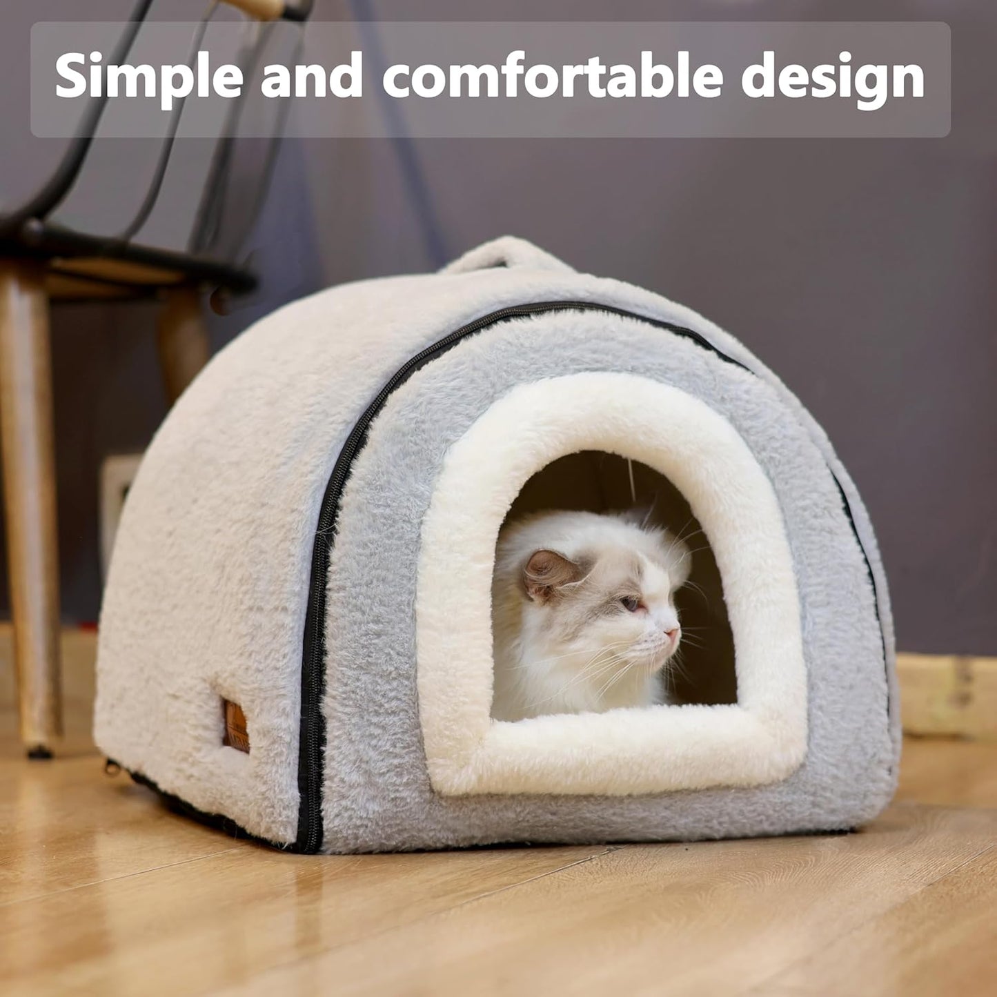 Cat Bed for Indoor Cats，Foldable cat cave，Anti-Slip & Water-Resistant Bottom，cat Houses for Indoor Cats or Small Dogs, Kitten Tent, Rabbit Bed，2 in 1 pet Bed (Grey) - Pet Explorer