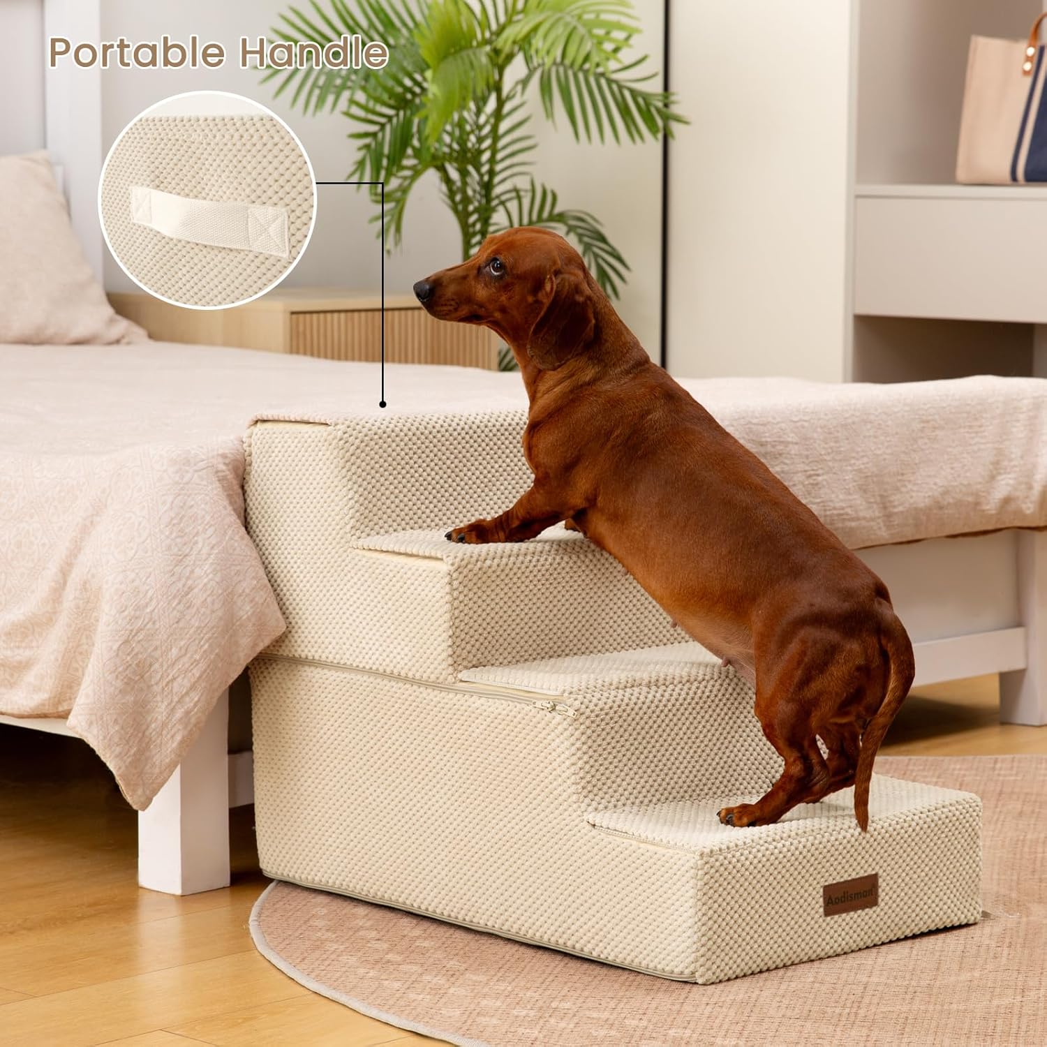 Dog Stairs for Bed 18.5" H, 4-Step Dog Steps for Small Dogs and Cats, Indoor Non-Slip Balanced Pet Stairs are Suitable for Puppy, Older Cat,Beige - Pet Explorer