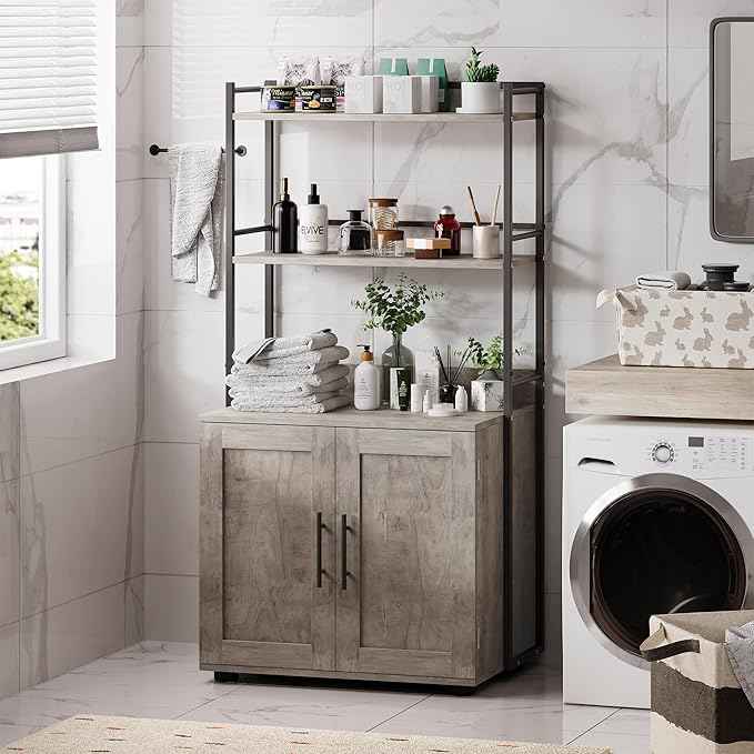 Cat Litter Box Enclosure, Hidden Litter Box Furniture with 3 Storage Shelves and Doors, Rustic Indoor Cat Cabinet, Multi-Functional Storage for Food, Cats Toilet Furniture