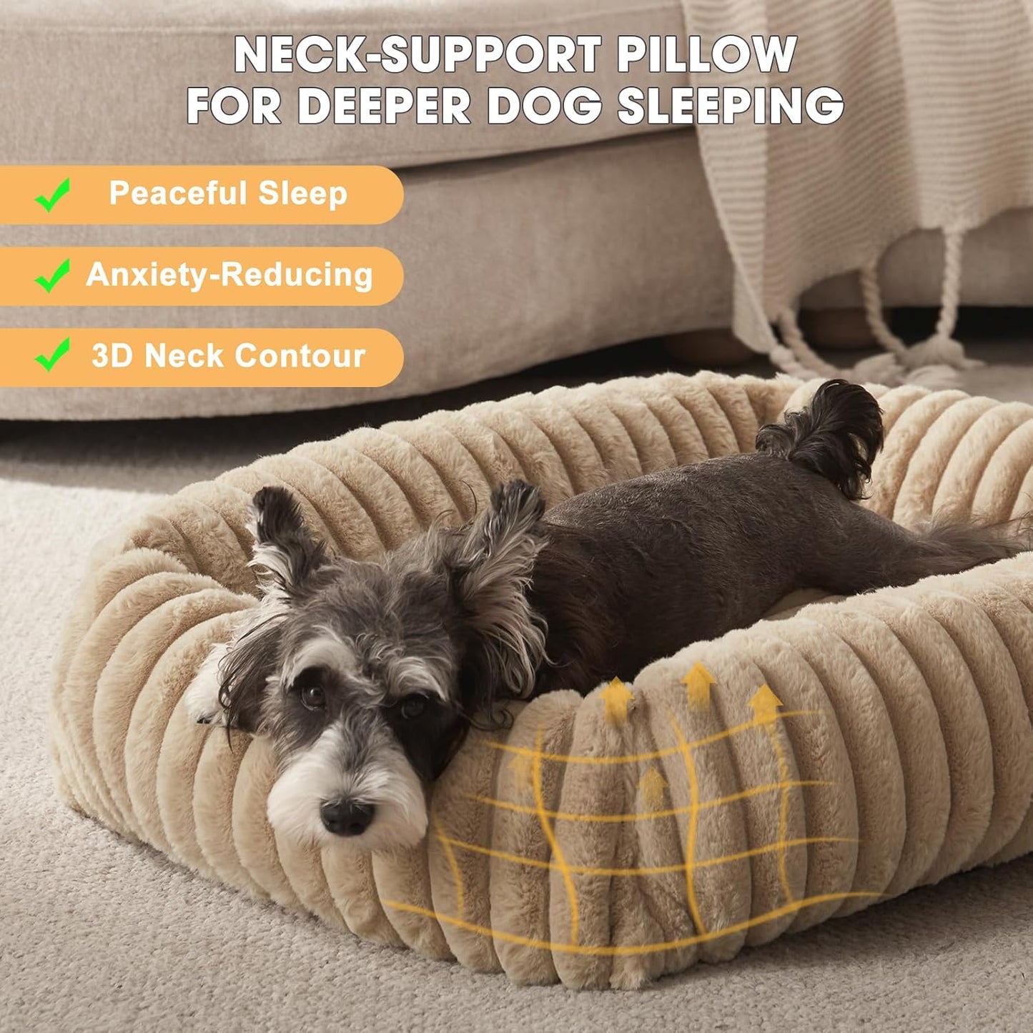 Dog Beds for Small Dogs, Washable Orthopedic Dog Bed with Removable Cover, Rectangle Soft Calming Sleeping Puppy Bed Durable Pet Cuddler with Anti-Slip Bottom, 20"x19"x6" Beige - Pet Explorer
