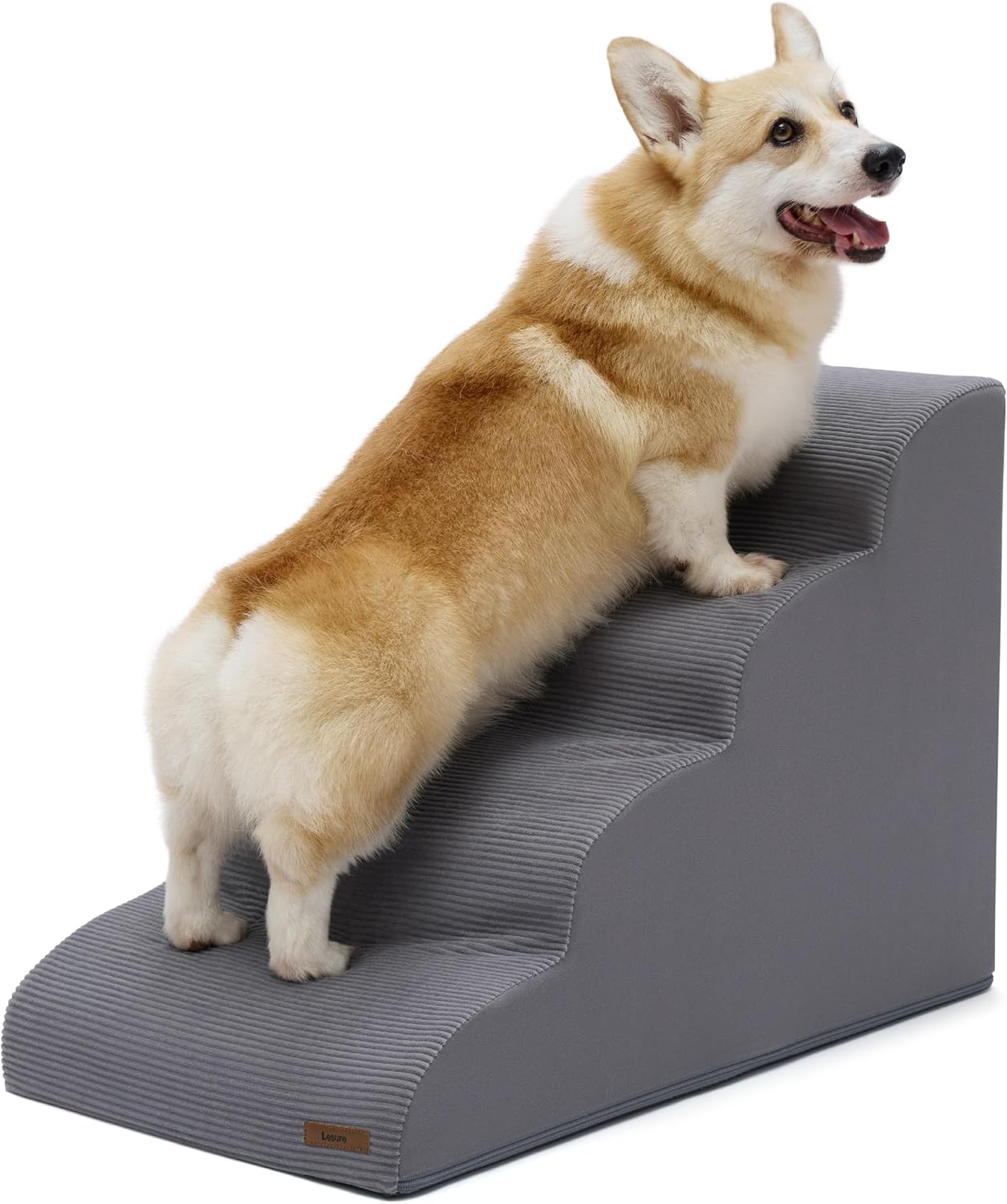 Lesure Dog Stairs for Large Dogs Pet Steps Ramp for High Bed and Couch with CertiPUR-US Certified Foam with Non-Slip Bottom, Grey, 4 Steps - Pet Explorer