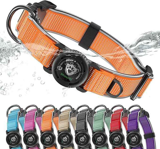 WhoseID Premium Dog Collar for Large Dogs - IPX8 Waterproof AirTag Dog Collar | Magnetic Buckle Heavy Duty Collar | 450LB Escape-Proof | Reflective Dog Collar with AirTag Holder