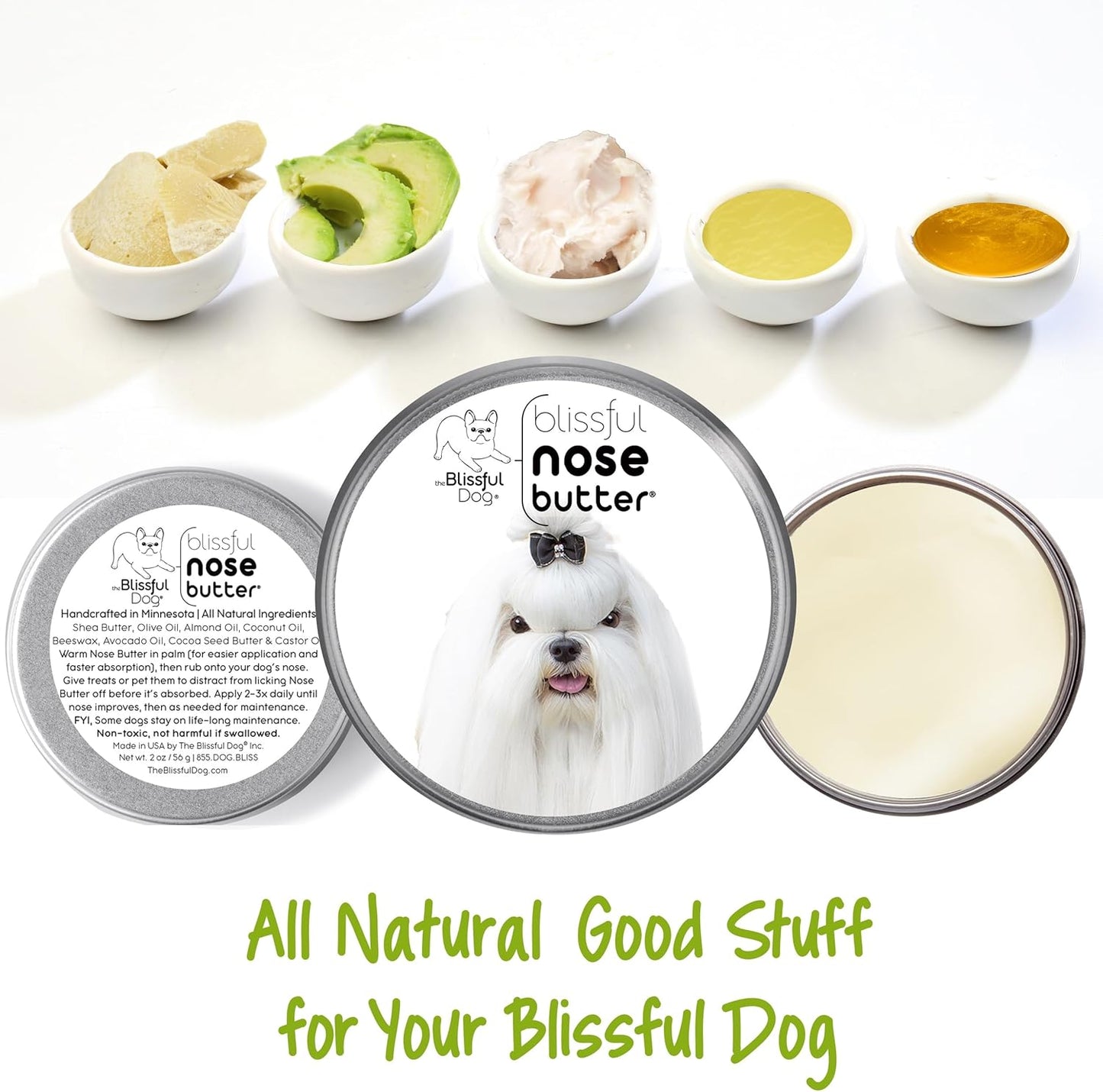 The Blissful Dog Maltese Nose Butter for Dry, Cracked Skin, Lick-Safe Dog Nose Balm with Moisturizing Shea Butter, Almond, Olive, and Essential Oils, Pet Supplies, Uncented, 2 oz. - Pet Explorer