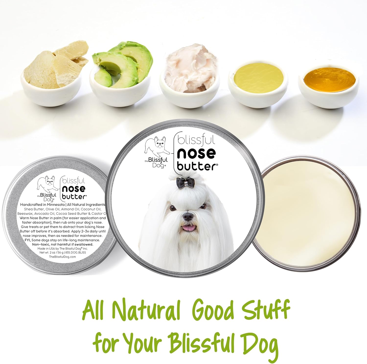 The Blissful Dog Maltese Nose Butter for Dry, Cracked Skin, Lick-Safe Dog Nose Balm with Moisturizing Shea Butter, Almond, Olive, and Essential Oils, Pet Supplies, Uncented, 2 oz. - Pet Explorer