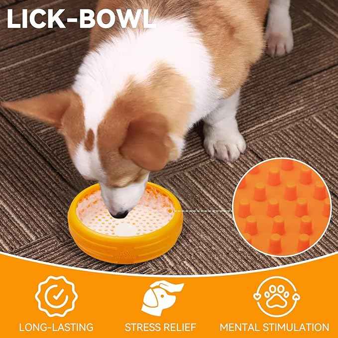 Dog Lick Bowl, Animire Freeze Lick Mat for Dogs, Non-Slip Slow Feeder Licking Bowl Enrichment Treat for Distraction Anxiety Relief, Food Grade Silicone, Dishwasher Safe(Orange,S)