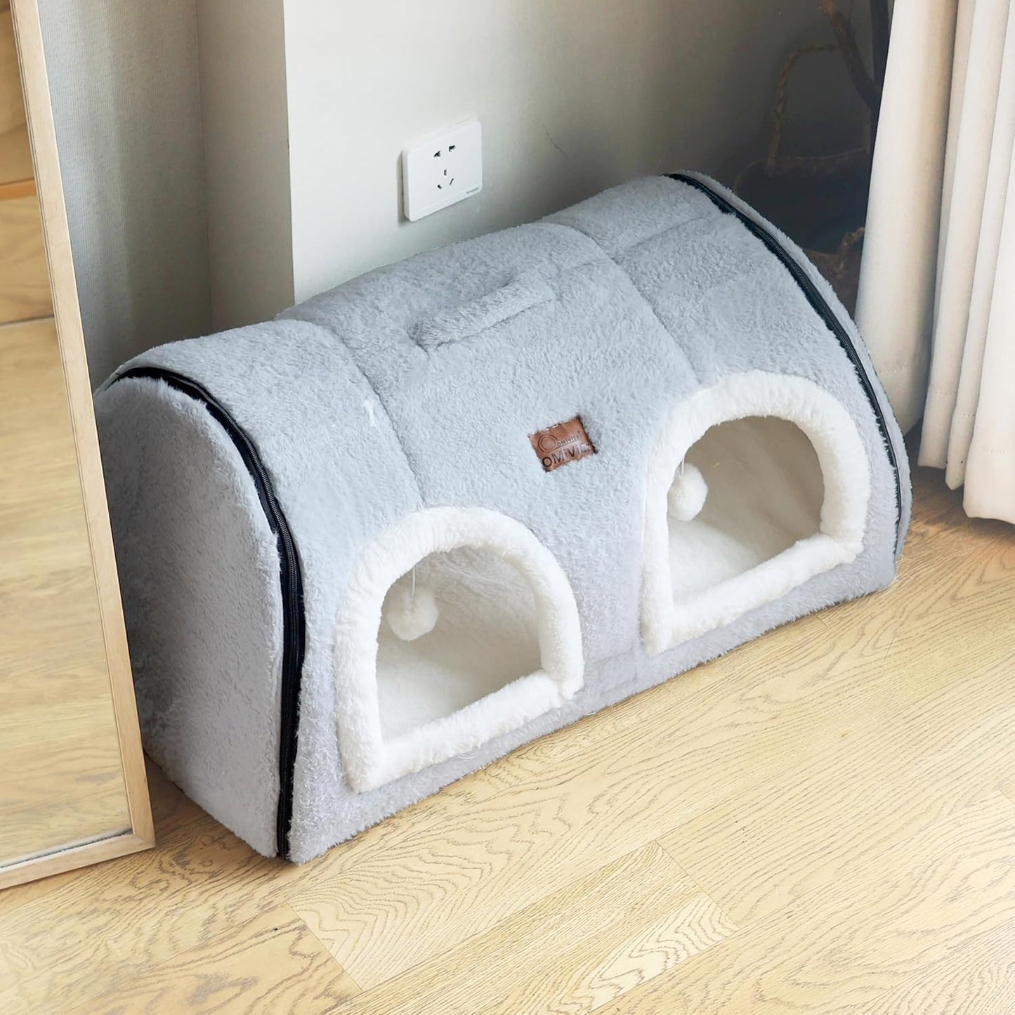 Cat Bed for Indoor Cats，Foldable cat cave，Anti-Slip & Water-Resistant Bottom，cat Houses for Indoor Cats or Small Dogs, Kitten Tent, Rabbit Double Hole Bed:(27.5"×15.3"×15.3" - Pet Explorer