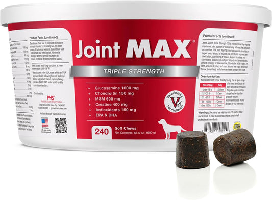 TS Joint Supplement Vet Formulated Pain & Inflammation Relief Treats Hip Dysplasia & Arthritis.Glucosamine, Chondroitin, Turmeric, MSM, HA, Creatine, Omega 3 EPA+DHA. All Dogs 240 Soft Chews - Pet Explorer
