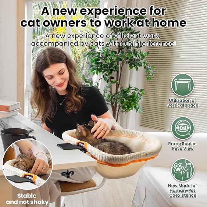 Cat Desk Bed - One-Click Folding, Sunken Design & Space-Saving Semi-Circular Cat Bed, Mesh Cover Material, Suitable for Various Desktops-Maximum Hold Up to 40lb