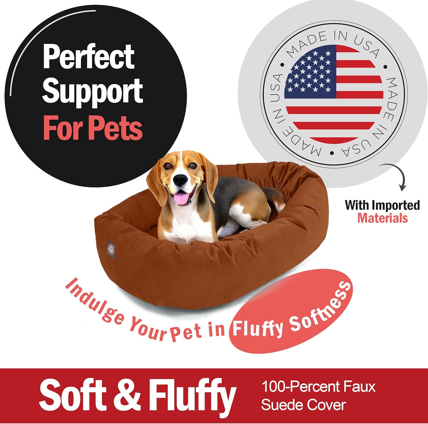 Majestic Pet 32 Inch Suede Calming Dog Bed Washable 32x23x7 (Inch) – Cozy Soft Round Donut Dog Bed with Spine Support for Dogs to Rest Their Head - Pet Bed Medium – Rust (2025) - Pet Explorer