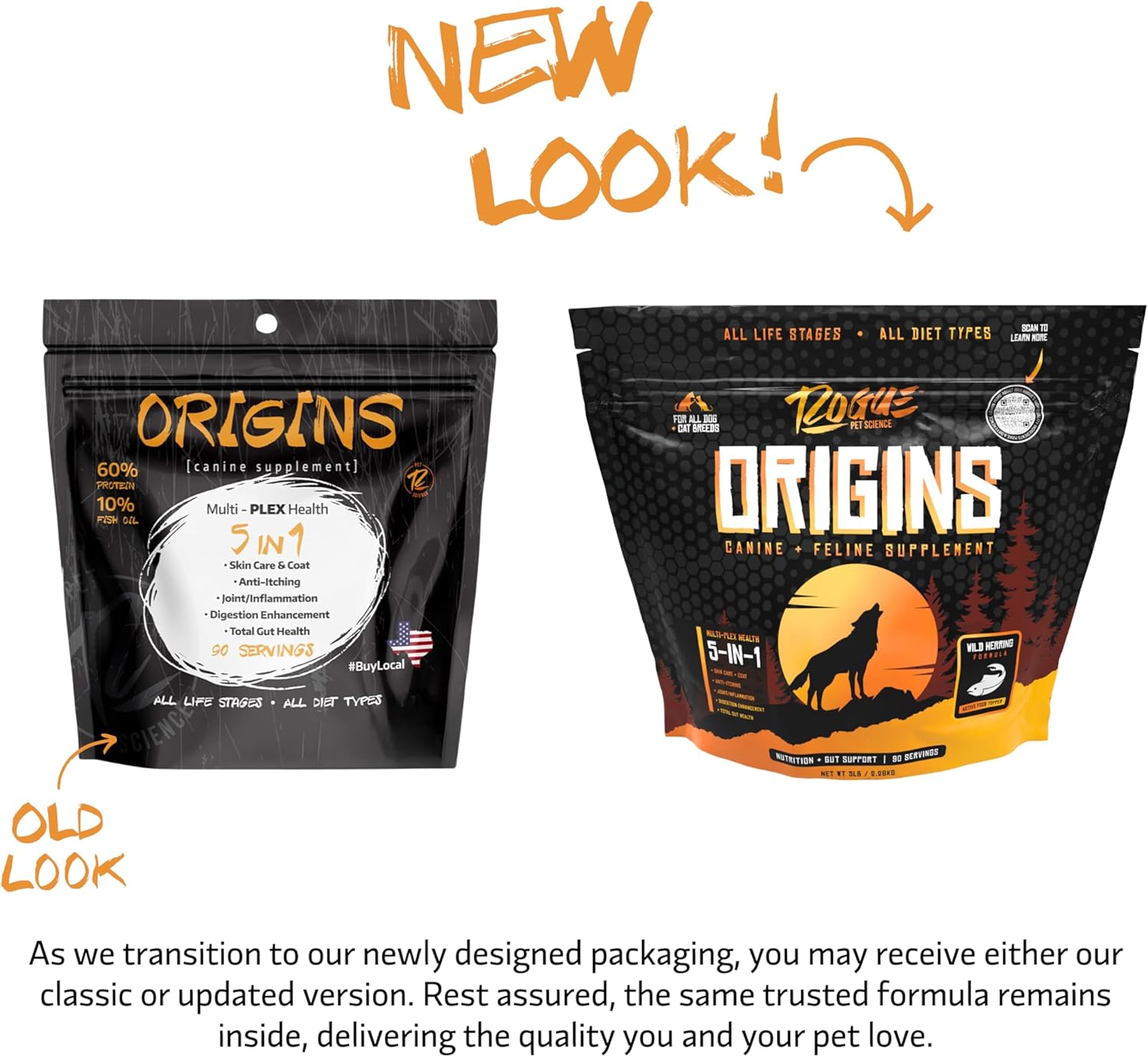Origins 5-in-1 Dog Supplement - Powdered Food Topper w/Natural Omega 3 Fish Oil - Supports Healthy Digestion, Skin, and Coat - Helps Reduce Itching & Joint Inflammation (5 lbs) - Pet Explorer