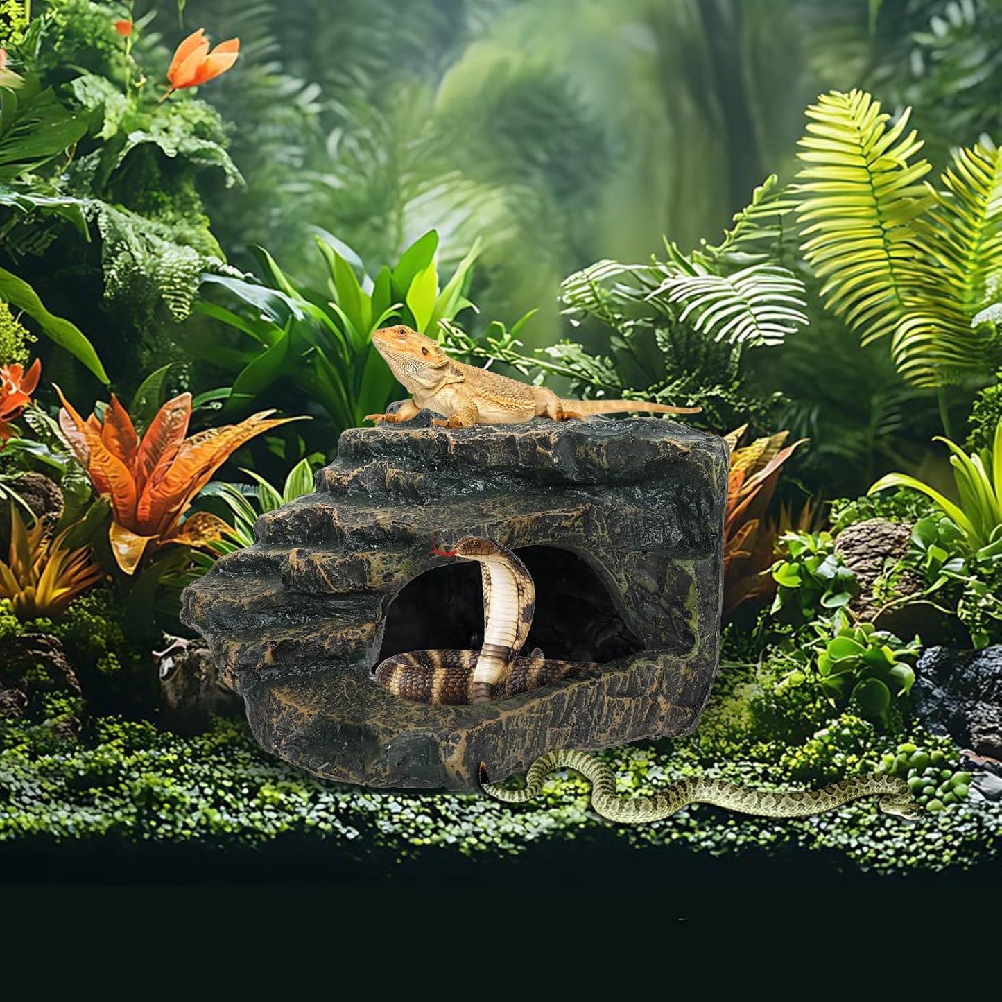 Gecko Tank Acccessories, Turtle Tank Accessories, Perfect Tortoise Hide Fish Tank Decor for Betta, Fish, Snake Hide, Professional Turtle Basking Platform (Medium) - Pet Explorer