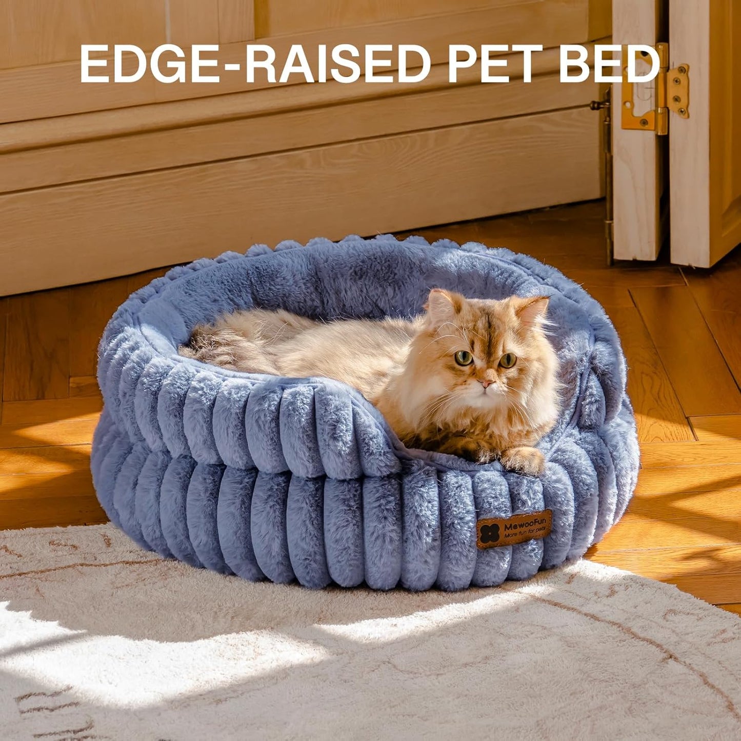 MEWOOFUN Washable Small Dog Bed, Cat Beds for Indoor Cats with Anti-Slip Bottom, Round Pet Bed for Puppy and Kitten (Blue, 24"x24"x9") - Pet Explorer