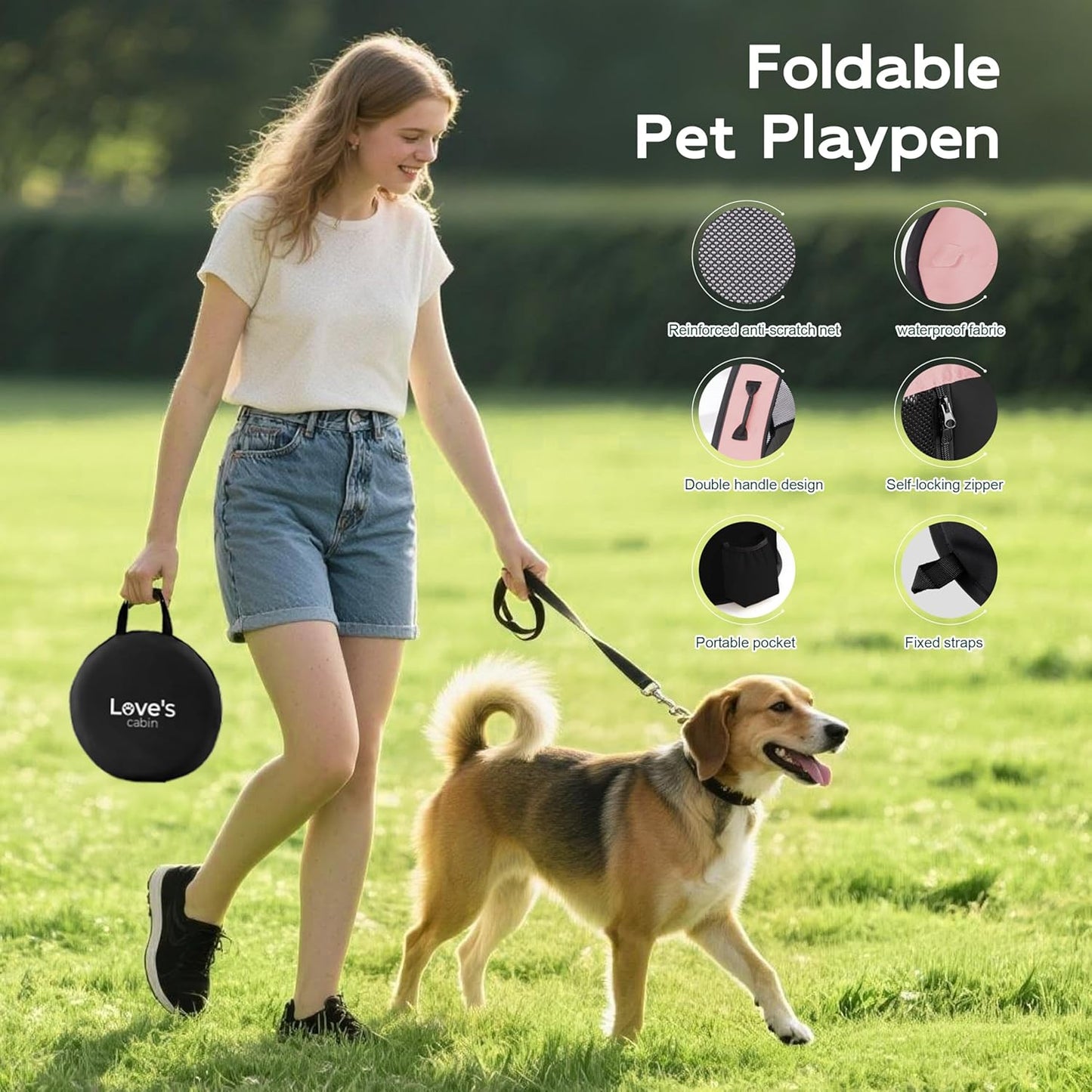 Love's cabin Pet Puppy Dog Playpen, Medium Dog Tent Crates Cage Indoor/Outdoor, Portable Exercise Playpen for Cat, Foldable Pop Up Dog Kennel Playpen with Carring Case (M, Pink) - Pet Explorer