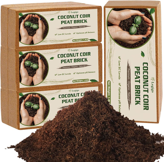 Legigo 8 Pack Coco Coir Bricks (11.2lb), 100% Organic Coconut Coir Fiber Potting Soil for Plants, Compressed Coco Peat Seed Starter, Coconut Husk Potting Mix for Indoor & Outdoor Plants, Gardening - Pet Explorer
