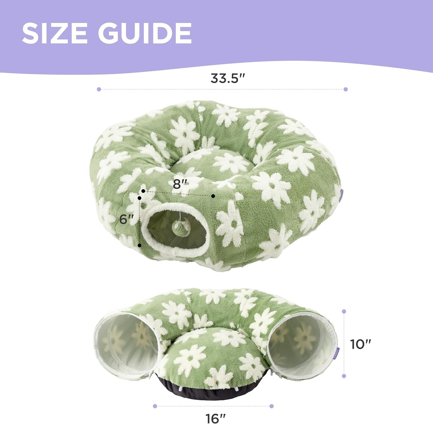 Lesure Cat Tunnel Bed for Indoor Cats - Cute Cat Donut Tunnel Toys for Small Large Cats with Washable Circle Cushion, Round Pet Peekaboo Cave Toy for Kitten/Puppy/Rabbit, Standard Green - Pet Explorer