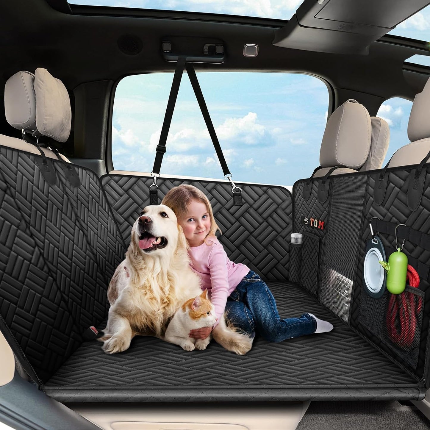 Kohree Dog Car Seat Cover for Back Seat Hard Bottom - Upgraded Reinforced PP Broads, Heavy Duty 900D Oxford Fabric, Nonslip Anti-Scratch Pet Car Seat Cover Dogs Extender Hammock for Car Truck SUV - Pet Explorer