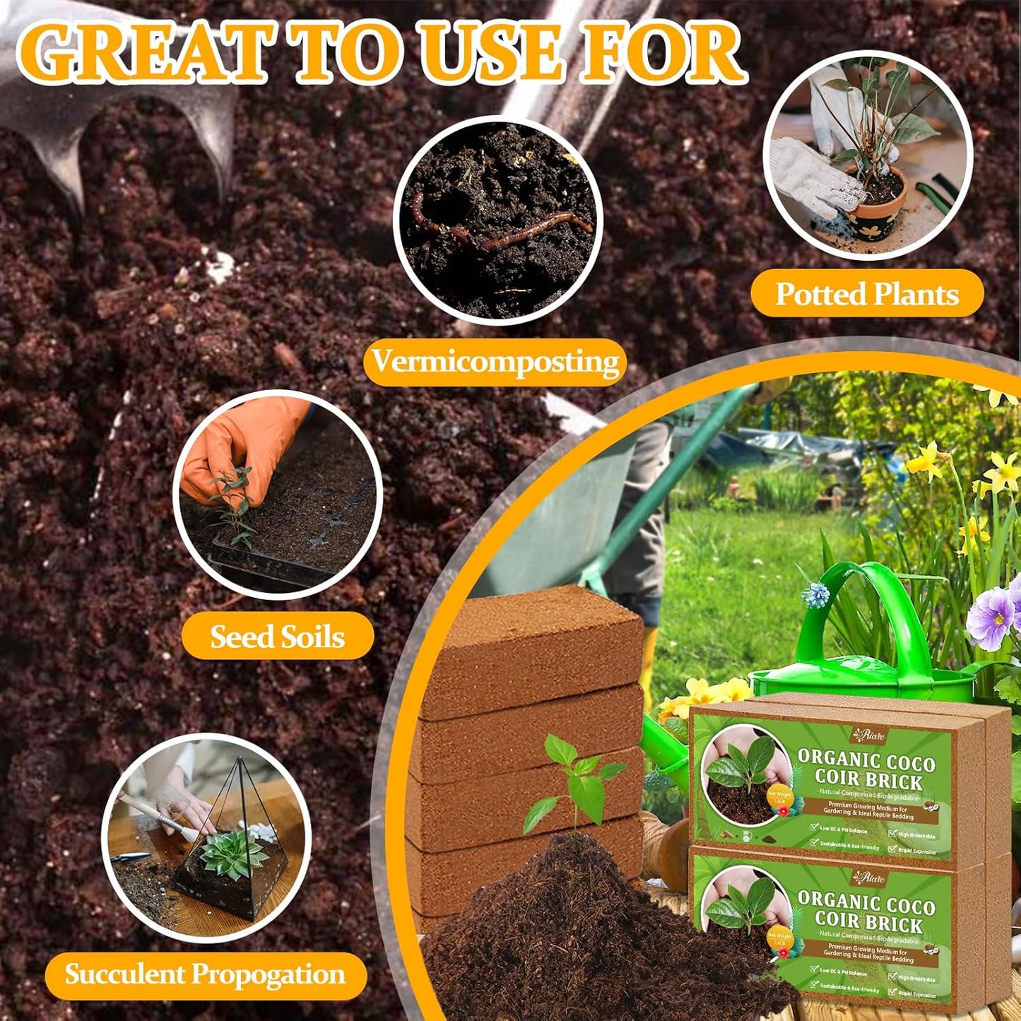 Riare 2pcs Organic Coco Coir Bricks Soil Blocks- 100% Natural Compressed Coco Peat Brick Coconut Fiber Substrate with Low EC& pH Balance, High Expansion Coco Coir Pith Coconut Husk for Garden - Pet Explorer