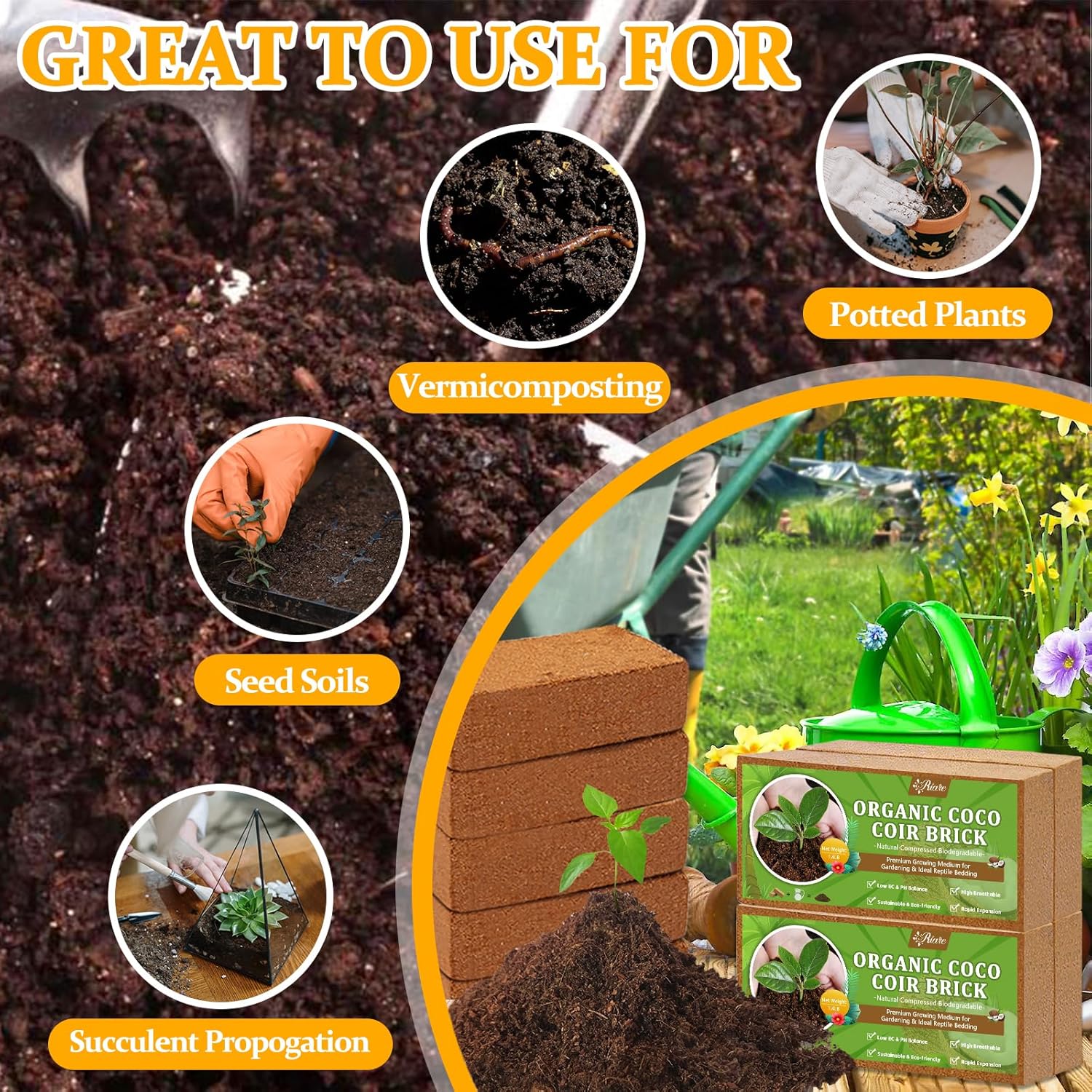 Riare 2pcs Organic Coco Coir Bricks Soil Blocks- 100% Natural Compressed Coco Peat Brick Coconut Fiber Substrate with Low EC& pH Balance, High Expansion Coco Coir Pith Coconut Husk for Garden - Pet Explorer