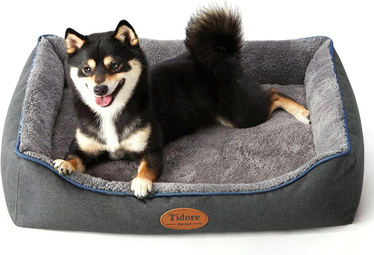 Orthopedic Dog Beds for Medium Dogs, Durable Egg Crate Foam Sofa Dog Bed wit Washable Removable Cover,Waterproof Lining,Pet Bed for Large Dogs (Dark Grey-Velvet, 26.4" L x 21.7" W x 6.2" Th) - Pet Explorer