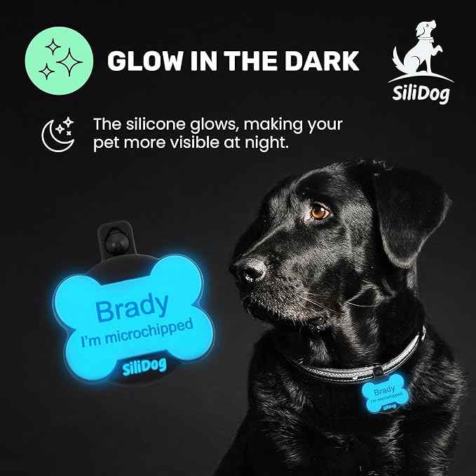 SiliDog AirTag Holder Silent Dog ID Tag – Personalized Engraved Silicone Pet Tag – Durable, Glow-in-The-Dark – White Bone