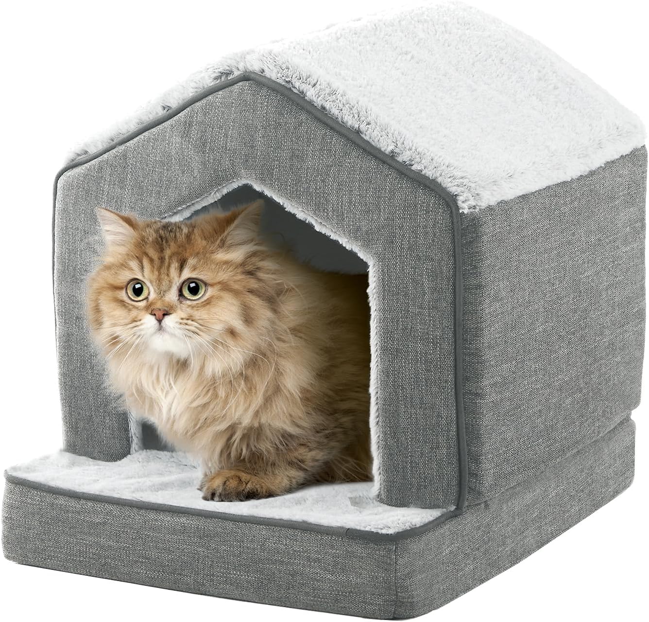 Orthopedic Cat Houses for Indoor Cats,Small Dogs,Super Soft Cat Bed Cave,Condos, Cubes,Cat Hideaway,Covered,Cat Bed for Kitty Small Medium Large Pet (Gray, 18" L x 15" W x 17" Th) - Pet Explorer