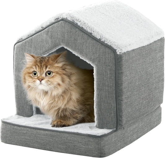 Orthopedic Cat Houses for Indoor Cats,Small Dogs,Super Soft Cat Bed Cave,Condos, Cubes,Cat Hideaway,Covered,Cat Bed for Kitty Small Medium Large Pet (Gray, 18" L x 15" W x 17" Th) - Pet Explorer