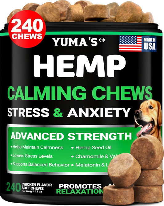 Hemp Calming Chews for Dogs - 240 Treats - Advanced Dog Calming Chews - Anxiety Relief Supplement Treats with Melatonin - Sleep Aid for Separation, Barking, Stress, Hip and Joint Support Made in USA - Pet Explorer