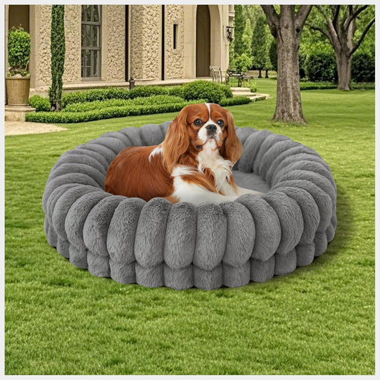BALANCE Luxury Donut Dog Bed, 23 Inches Round Dog Beds for Small Dogs Washable, Orthopedic Calming Pet Bed for Puppy and Cats with Anti-Slip Bottom, Gray - Pet Explorer