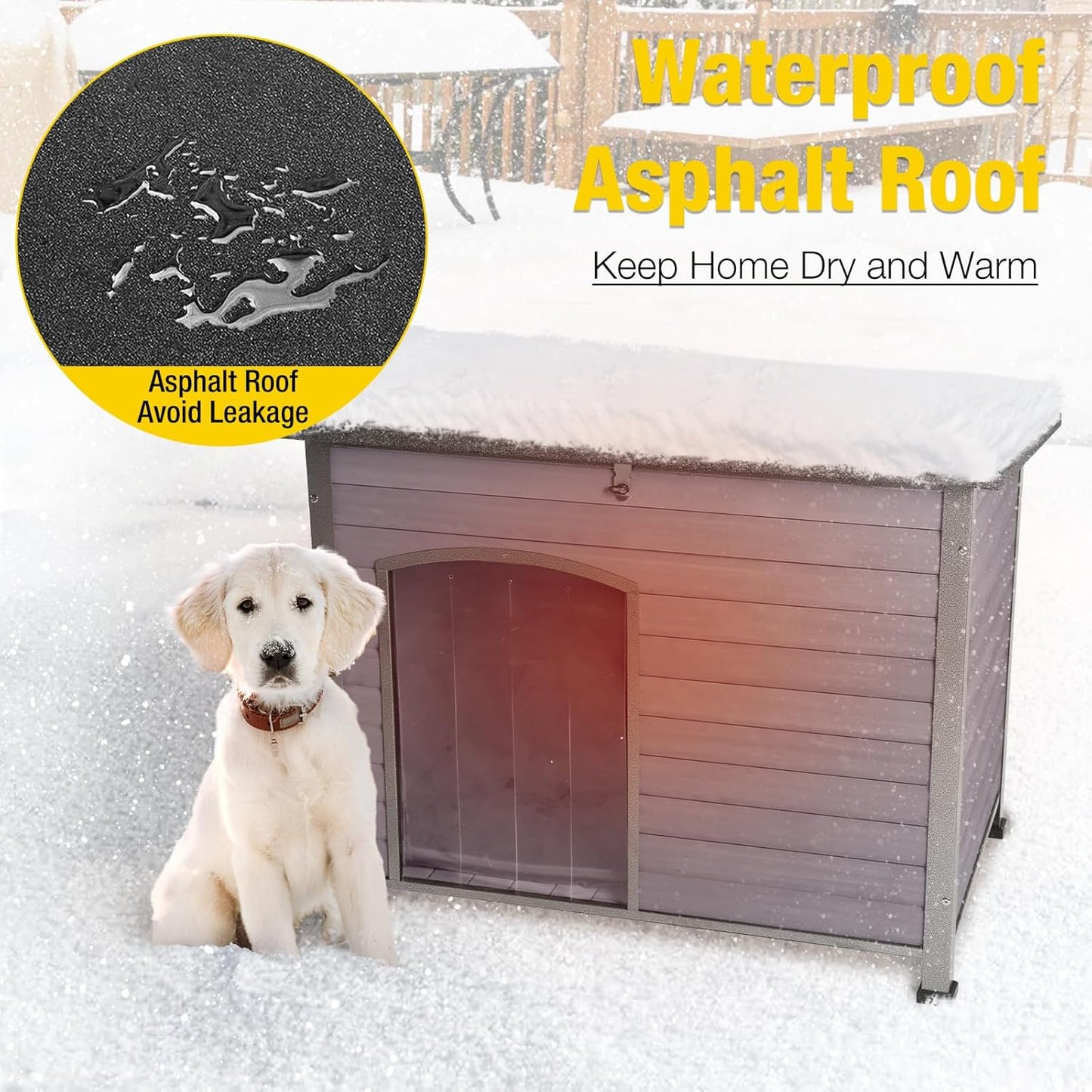 Aivituvin Dog House with Insulated Liner, Outdoor Indoor Weatherproof Dog House for Winter, Suitable for Small & Medium & Large Dogs with Unique All-Around Iron Frame(Grey) - Pet Explorer