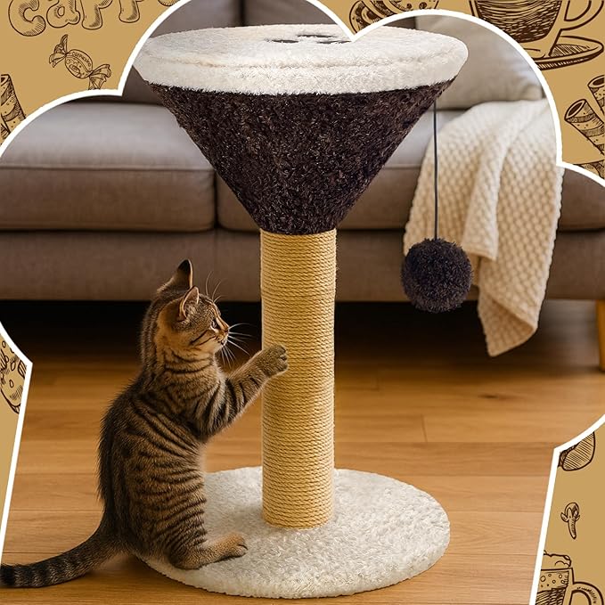 Sosation Espresso Martini Cat Scratcher 19.7" H Cat Scratching Post Scratcher with Dangling Ball for Indoor Cats Scratching Post for Kittens and Medium Large Cats