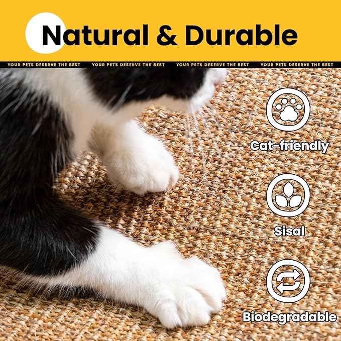 Extra Large Cat Scratcher Mat (27.5" x 35.4"), Natural Sisal Cat Scratching Pad for Indoor Cats, Mess-Free Cat Scratch Rug & Cardboard Alternative, Couch & Furniture Protector