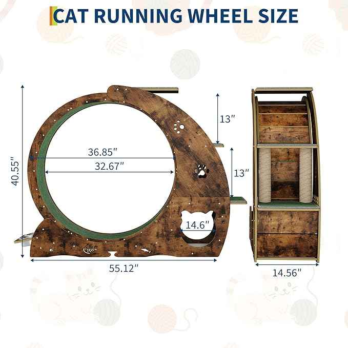 55" Multi-Cat Exercise Wheel with 3-Level Jumper & Scratching Pad - Silent TPE Spinner Activity Center with Rest Area to Prevent Boredom and Obesity in Indoor Cats