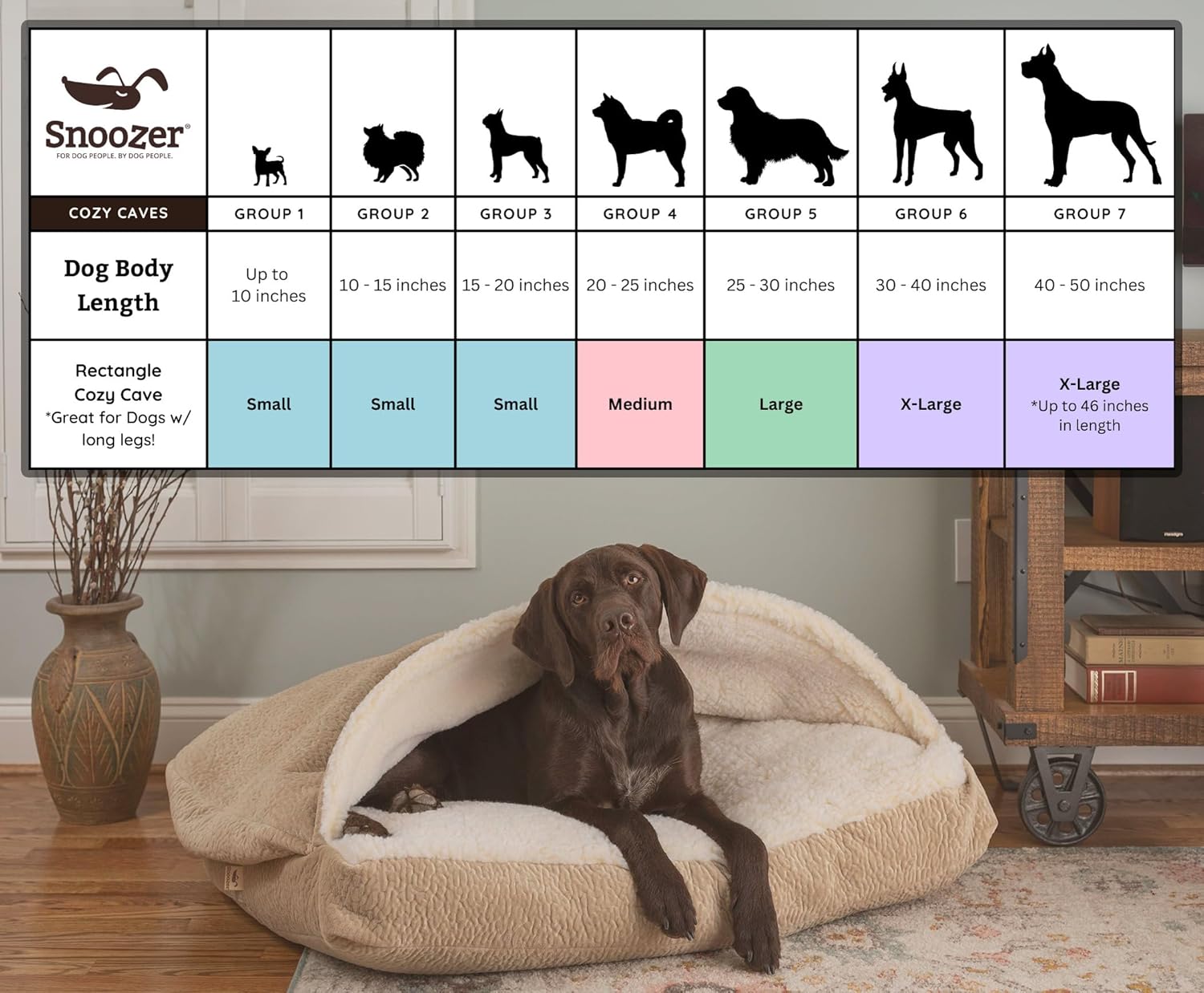 Snoozer Rectangle Cozy Cave Dog Bed - Indoor Dog Bed with Cover Cave, Covered Calming Burrow for Medium & Large Sized Pets with Blanket Attached, Enclosed, Washable - Large, Khaki - Pet Explorer